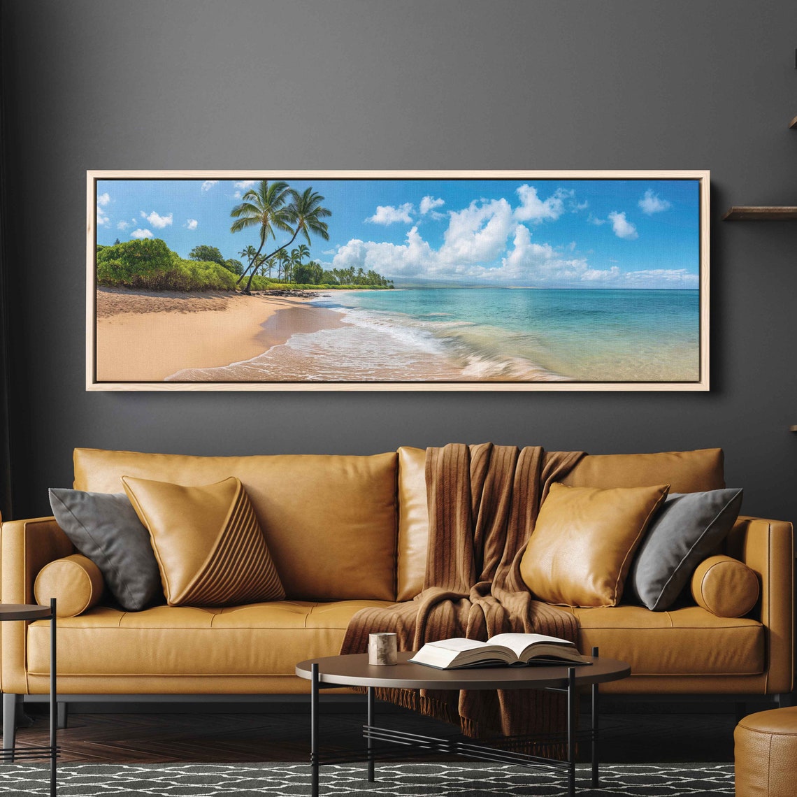 Tropical Beach Photograph Palm Trees Ocean Waves Wall Art Print Ready To Hang - Image 2
