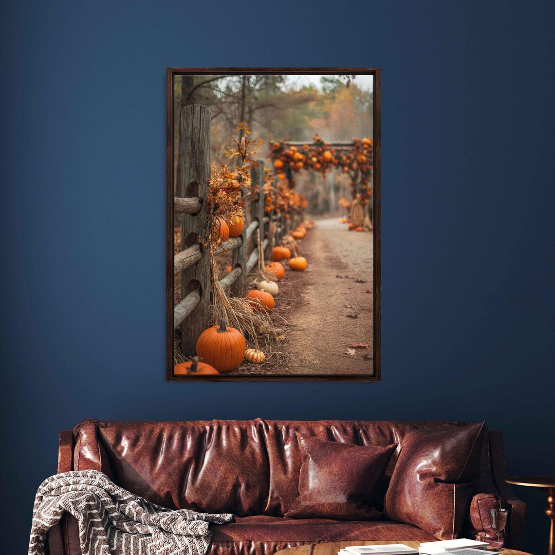 Rustic Wooden Fence With Pumpkins Autumn Country Path Photo Poster - Image 3