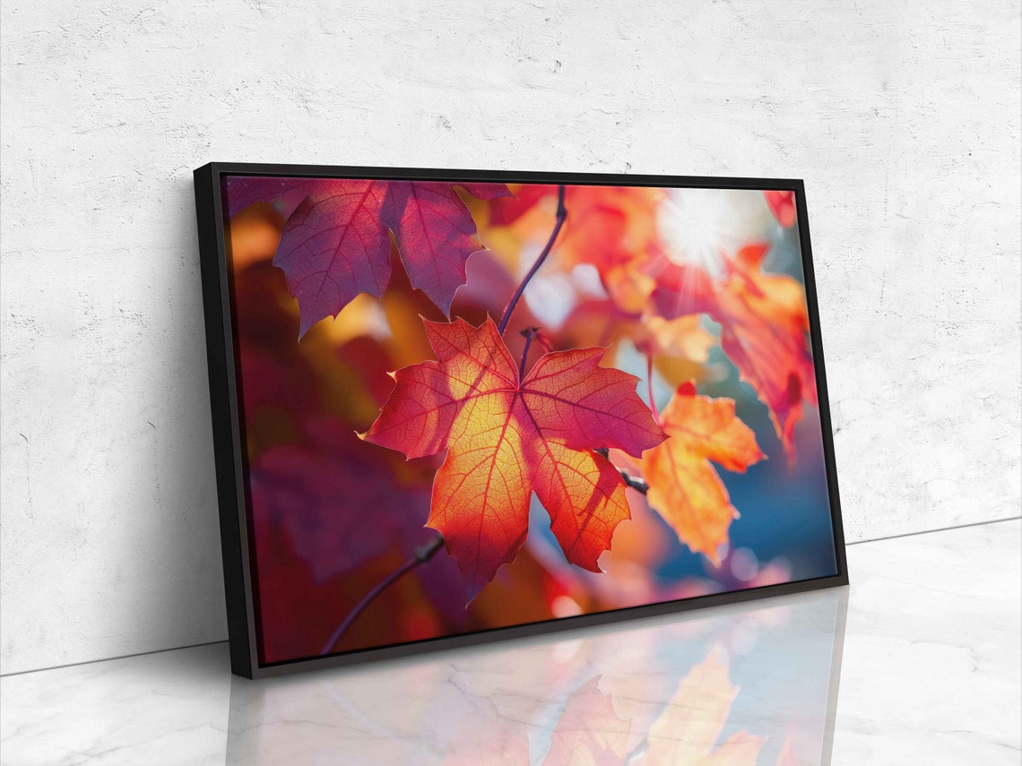 Sunlit Red Maple Leaves Close Up Backlit Fall Nature Photo Poster - Image 4