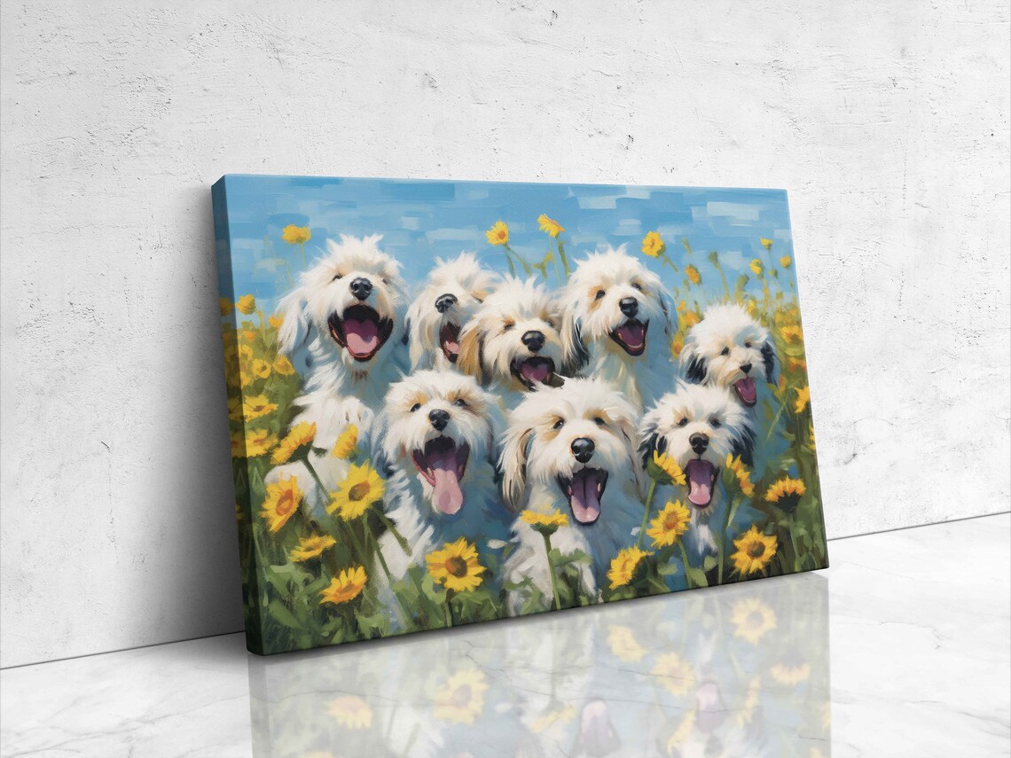 Smiling White Dogs Among Sunflowers Happy Canine Painting Poster - Image 4
