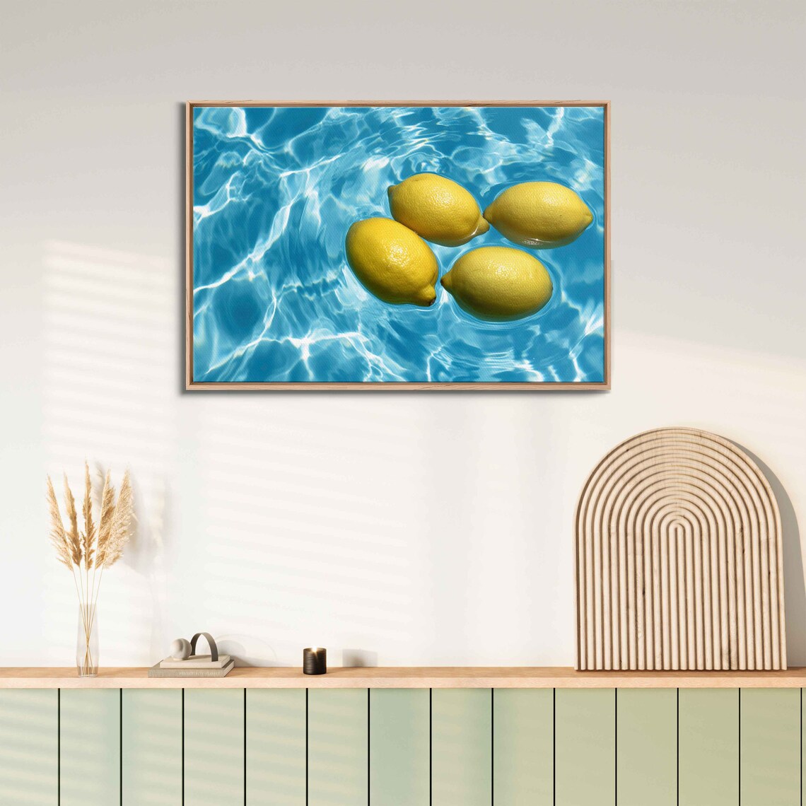 Lemons Floating In Swimming Pool Wall Art Print Simple Painting Kitchen Decor Fruit Painting Ready To Hang - Image 3