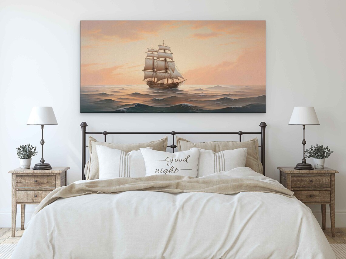 Vintage Tall Sailing Ship Ocean Sunset Waves Classic Nautical Seascape Poster - Image 3
