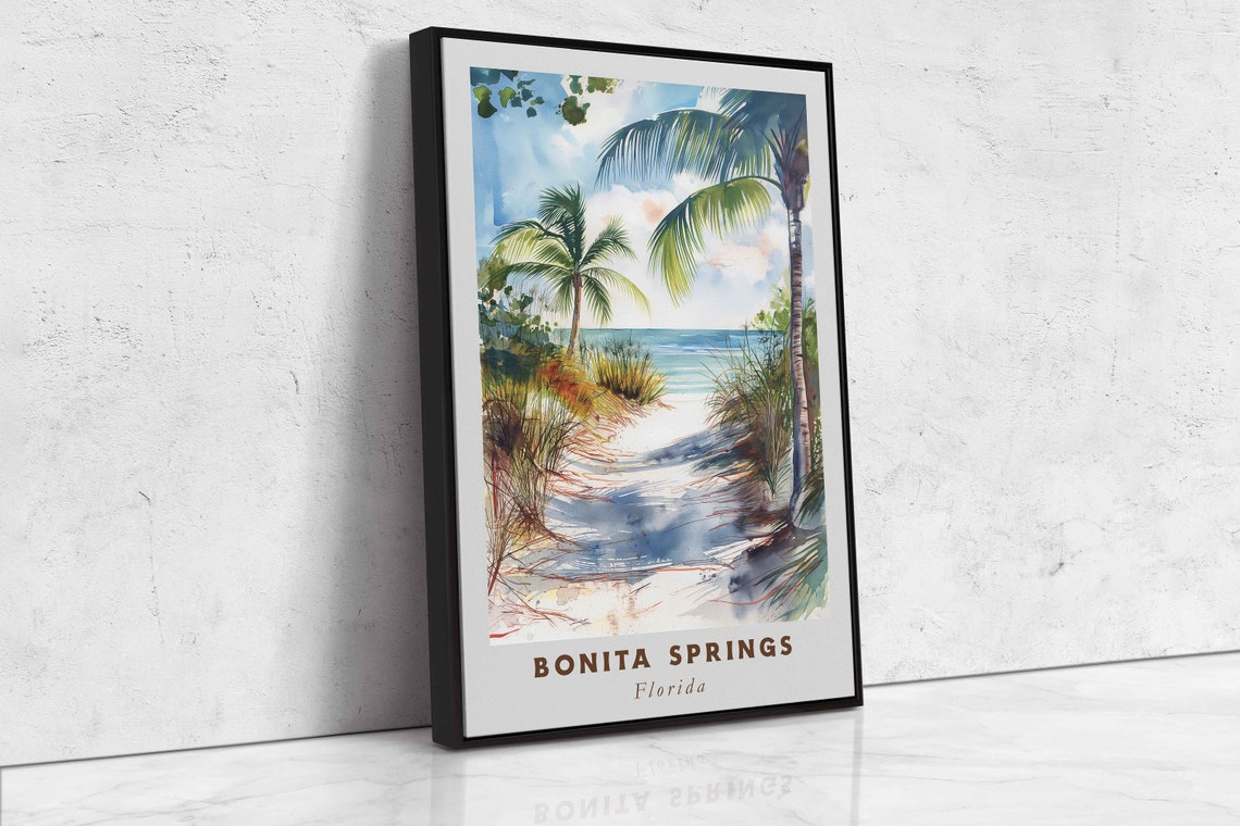 Bonita Springs Florida Beach Dune Path Palms Ocean Watercolor Poster - Image 2