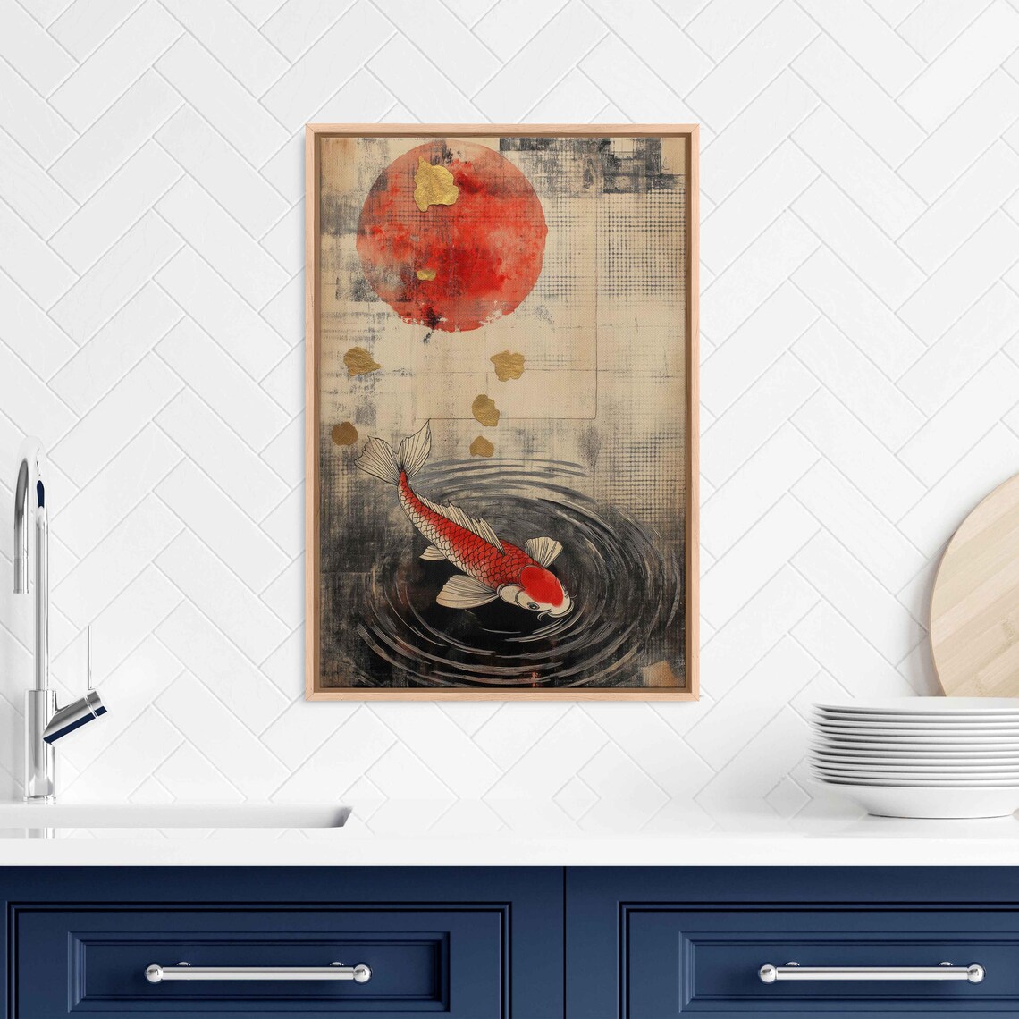 Koi Fish Pond Reflection, Whimsical Art Print - Image 3