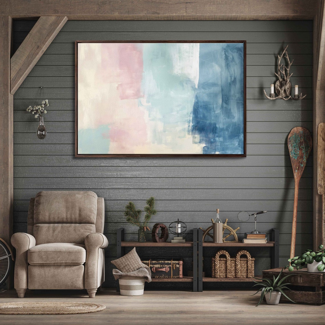 Pastel Pink Mint Blue Blocks Soft Abstract Modern Painting Poster - Image 3
