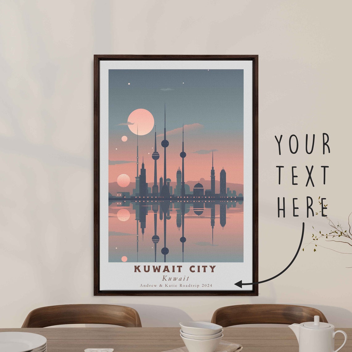 Kuwait City Kuwait Towers Sunset Water Reflection Art Poster - Image 3