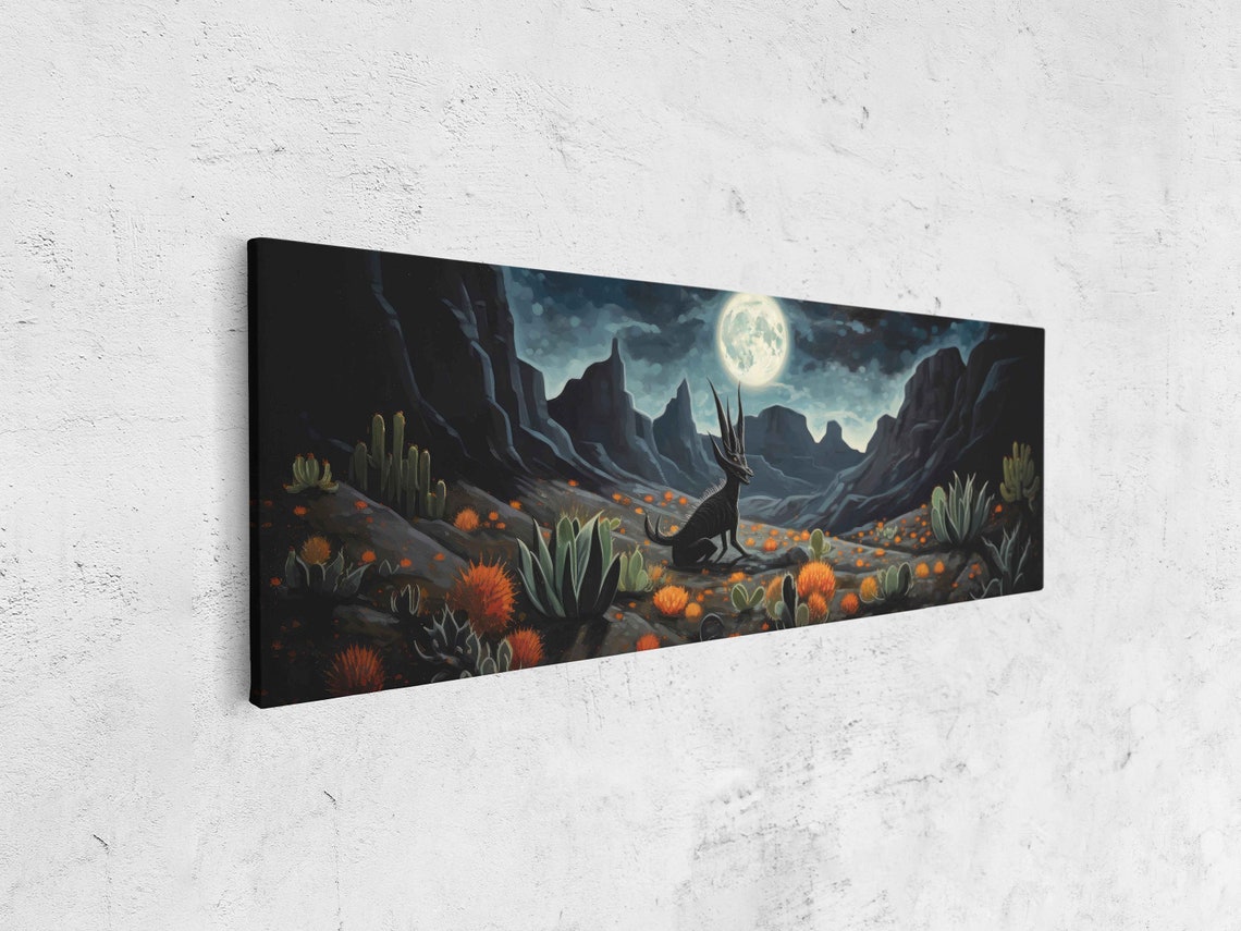 Chupacabra Under Full Moon Desert Canyon Night Cryptid Fantasy Art - Image 4