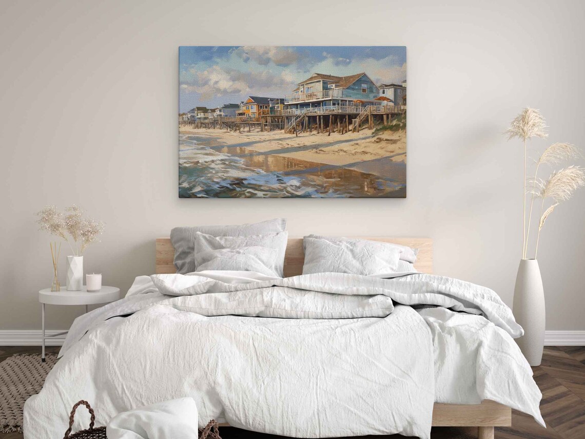 Rehoboth Beach Delaware Oceanfront Cottages Stilt Houses Sand Painting Poster - Image 3