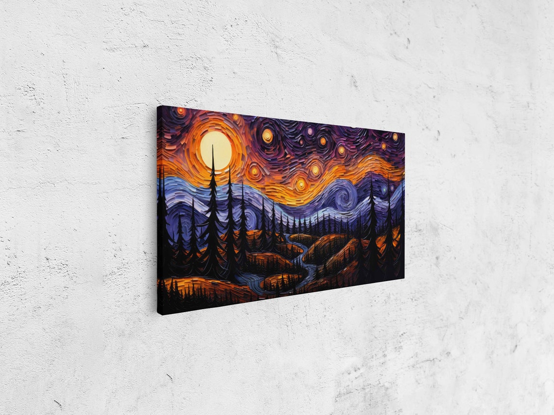 Starry Night Van Gogh Inspired Halloween Wall Art Print Spooky Woods Ready To Hang - Image 4