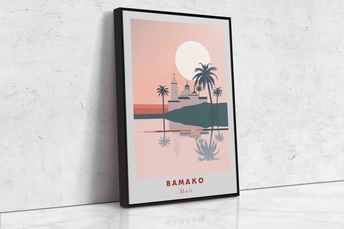 Bamako Mali Palm Trees Sunset Reflection Retro Travel Poster - Image 2