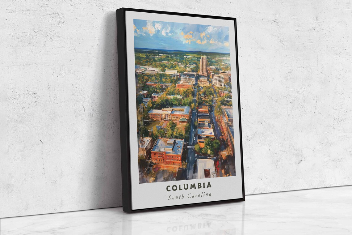Columbia South Carolina Downtown Aerial Green Cityscape Travel Poster - Image 2