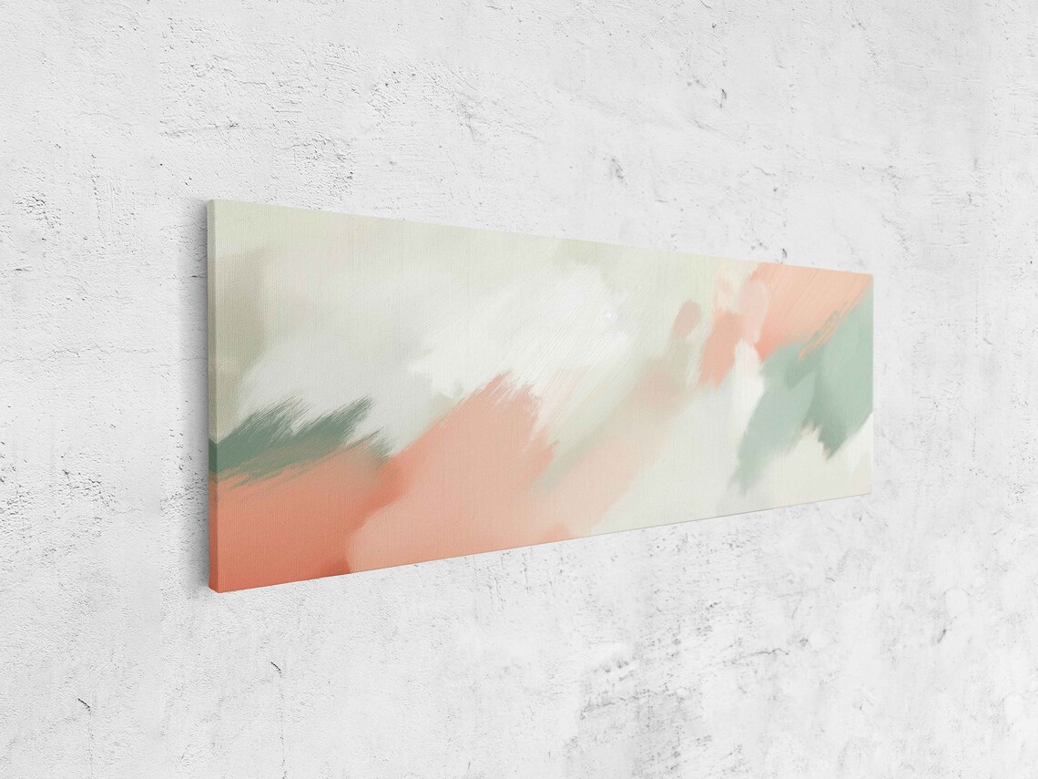 Coral Sage Green Diagonal Washes Wide Pastel Abstract Painting Poster - Image 4