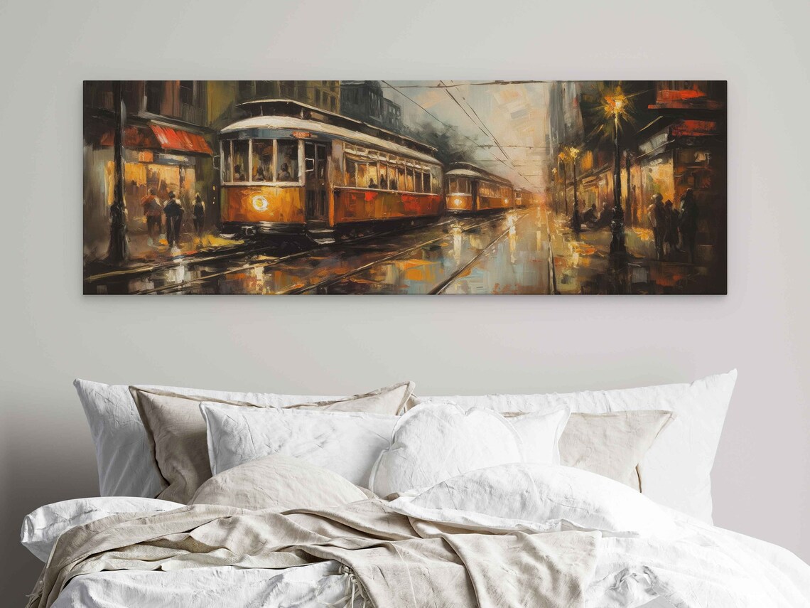 New Orleans Streetcar Rainy Night Vintage Street Oil Painting Poster