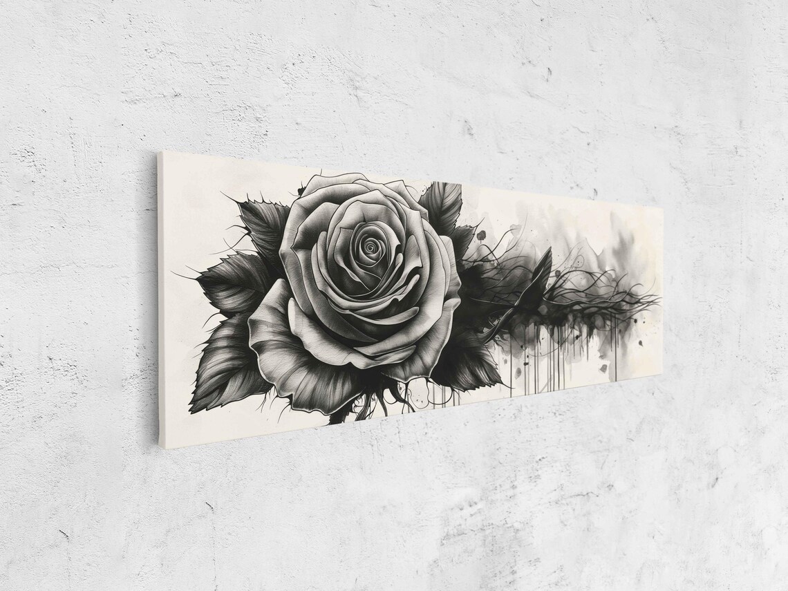 Black Rose Bloom With Ink Drips And Smoke Swirls Dark Floral Wall Poster - Image 4
