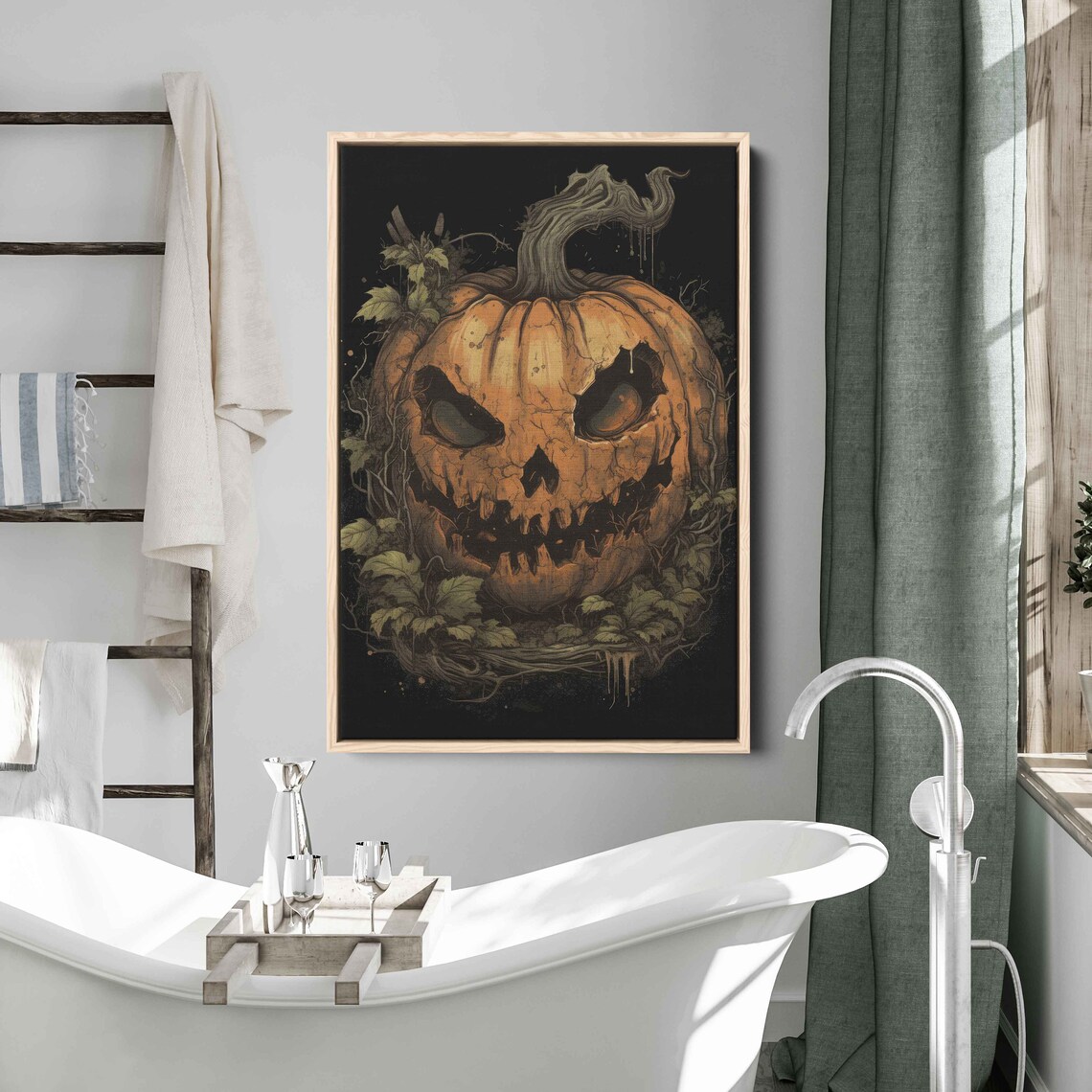 Scary Jack O Lantern Pumpkin Gothic Halloween Painting Dark Wall Art Print - Image 3