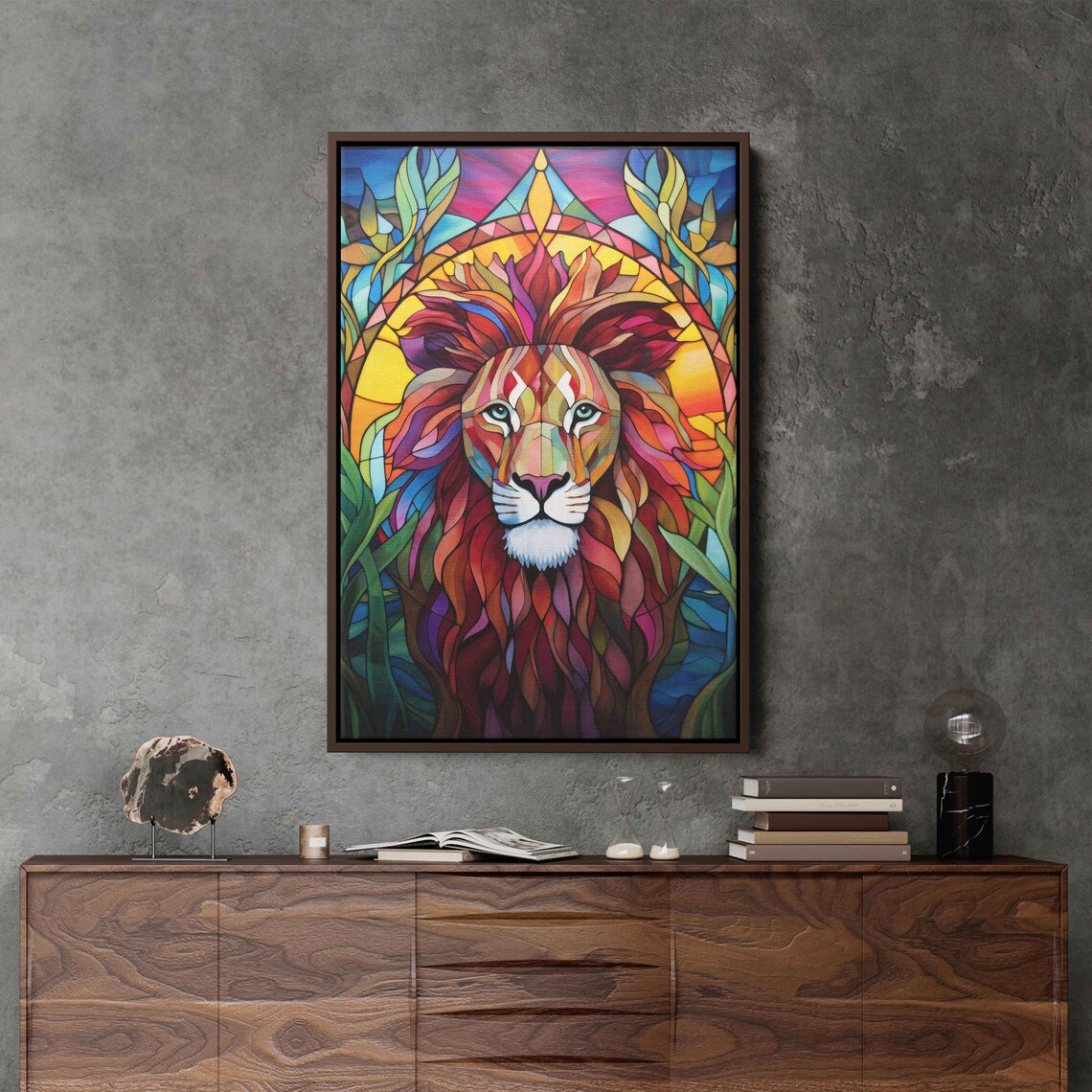 Colorful Mosaic Lion Stained Glass Style King Of Jungle Vibrant Poster - Image 3