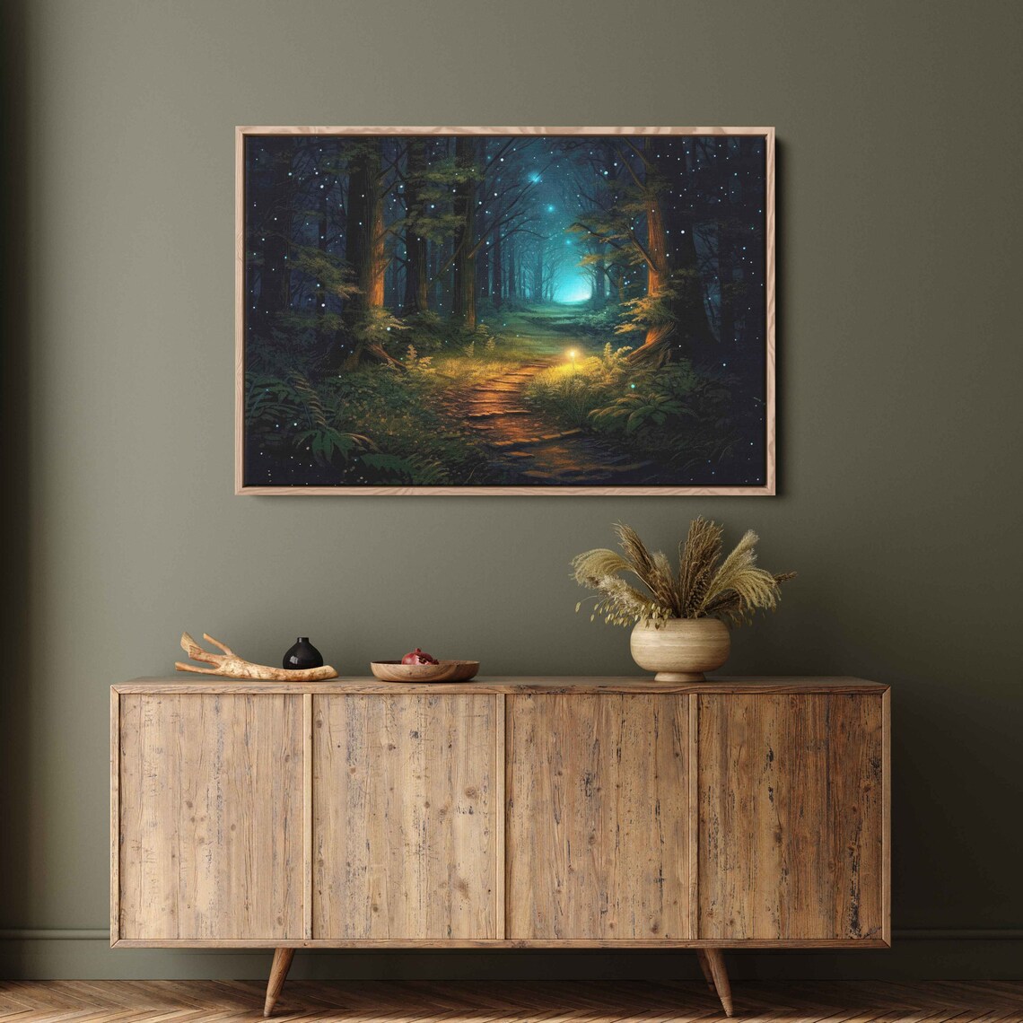 Moonlit Forest Path Illustration, Art Print