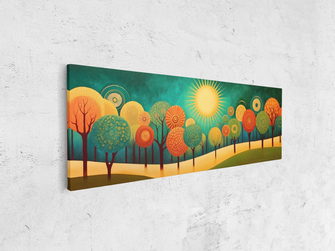 Art Deco Landscape Wall Art Print Enchanting Trees Vibrant Sunbursts Organic Design - Image 4