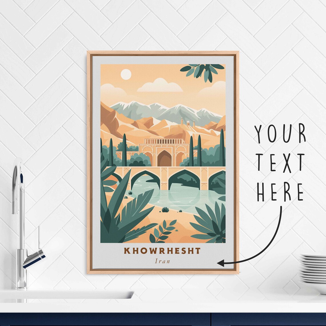 Khowrhesht Iran Arched Bridge Golden Mountain Sunset Travel Poster