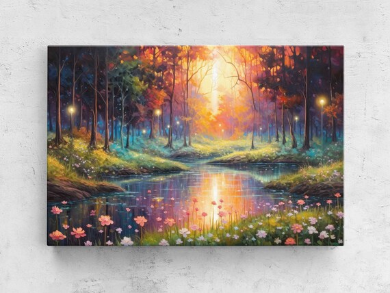Whimsical Watercolor Magical Forest Print On Ready To Hang Framed Option Housewarming Gift For Her