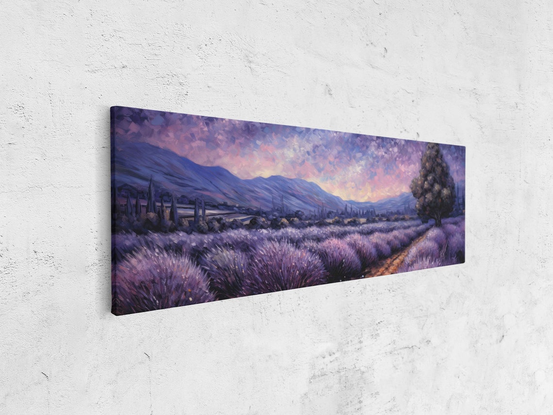 Lavender Field Hills Panoramic Sunset Purple Mountain View Art Print - Image 4
