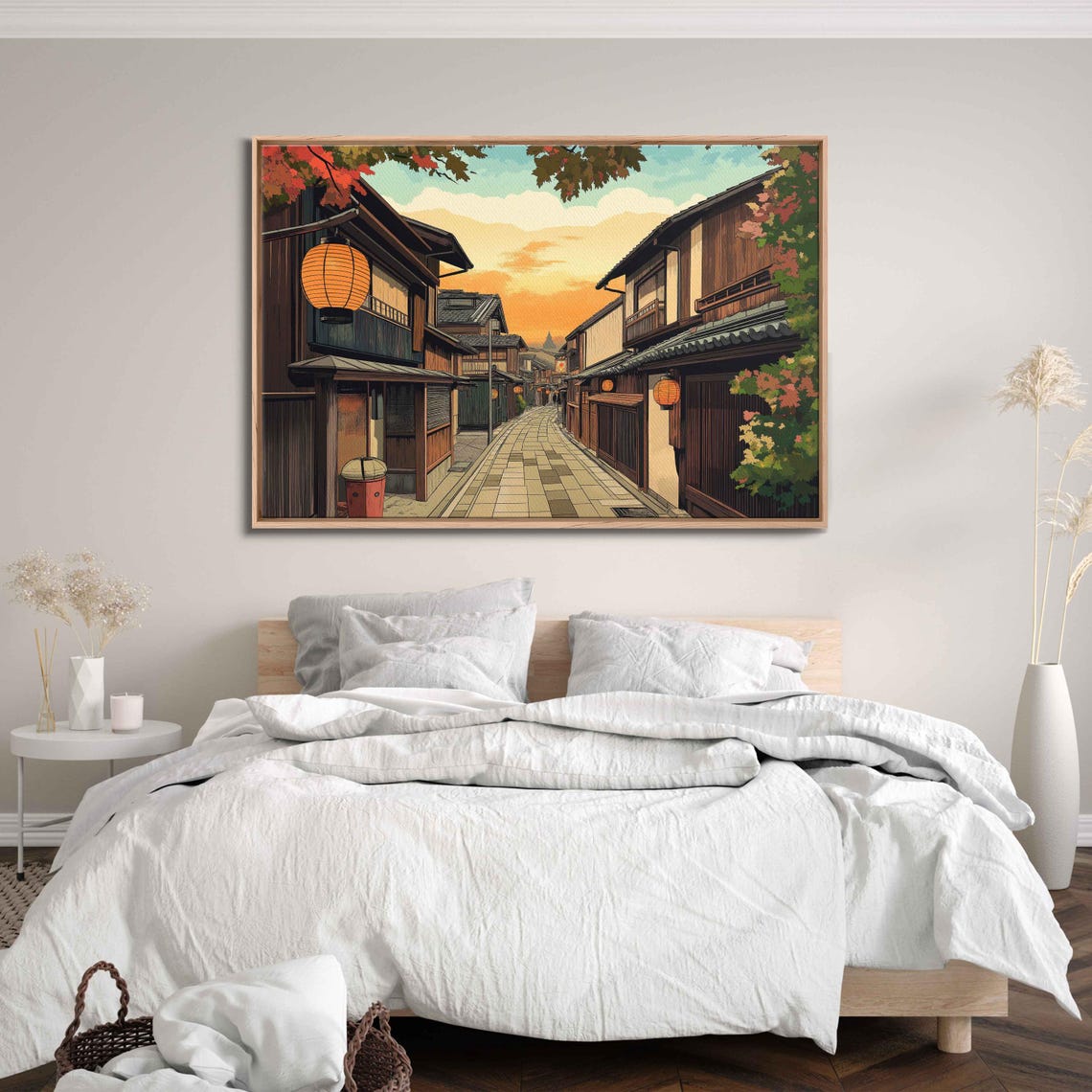 Kyoto Street Ukiyo E Style Lanterns Autumn Sunset Traditional Poster