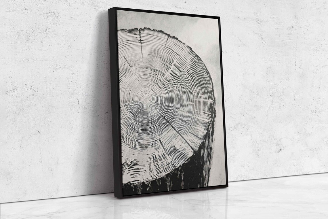 Tree Rings Monochrome Art Print, Detailed Wood Grain - Image 4