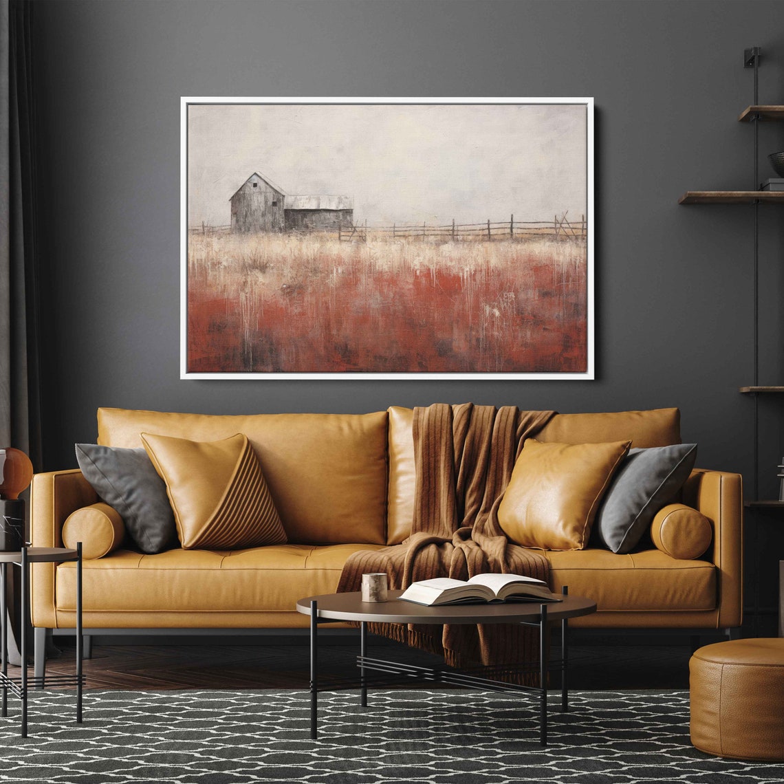 Rustic Old Barn Wheat Field Fence Minimalist Farmhouse Wall Art Print - Image 2