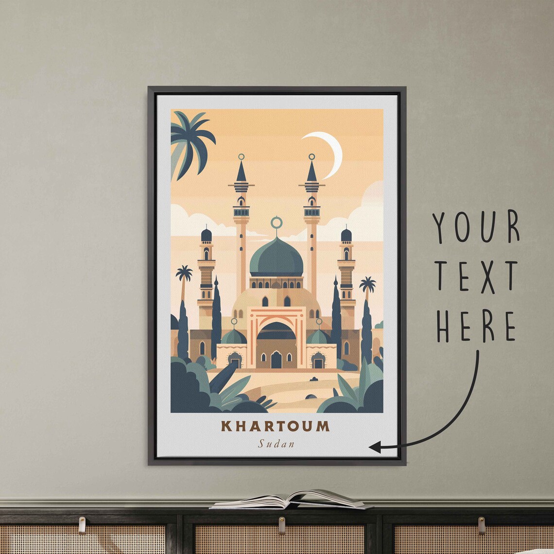 Khartoum Sudan Grand Mosque Domes Crescent Moon Travel Poster