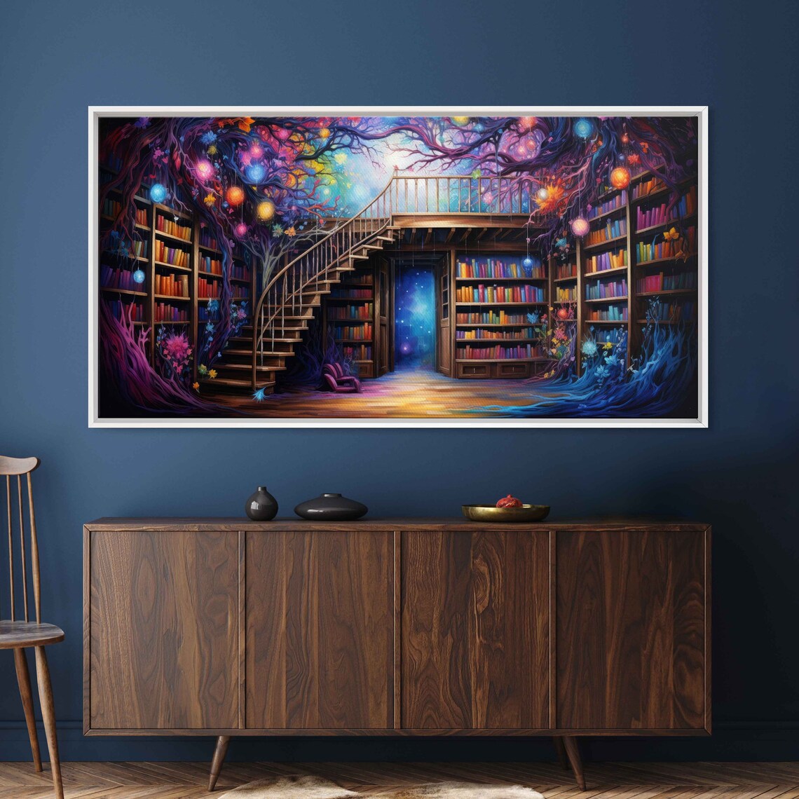 Colorful Library Fantasy Art Print, Reading Nook Decor