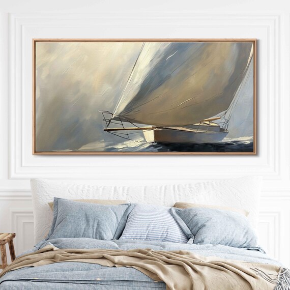Sailboat Heeling With Billowing Sails Dramatic Oil Painting Poster