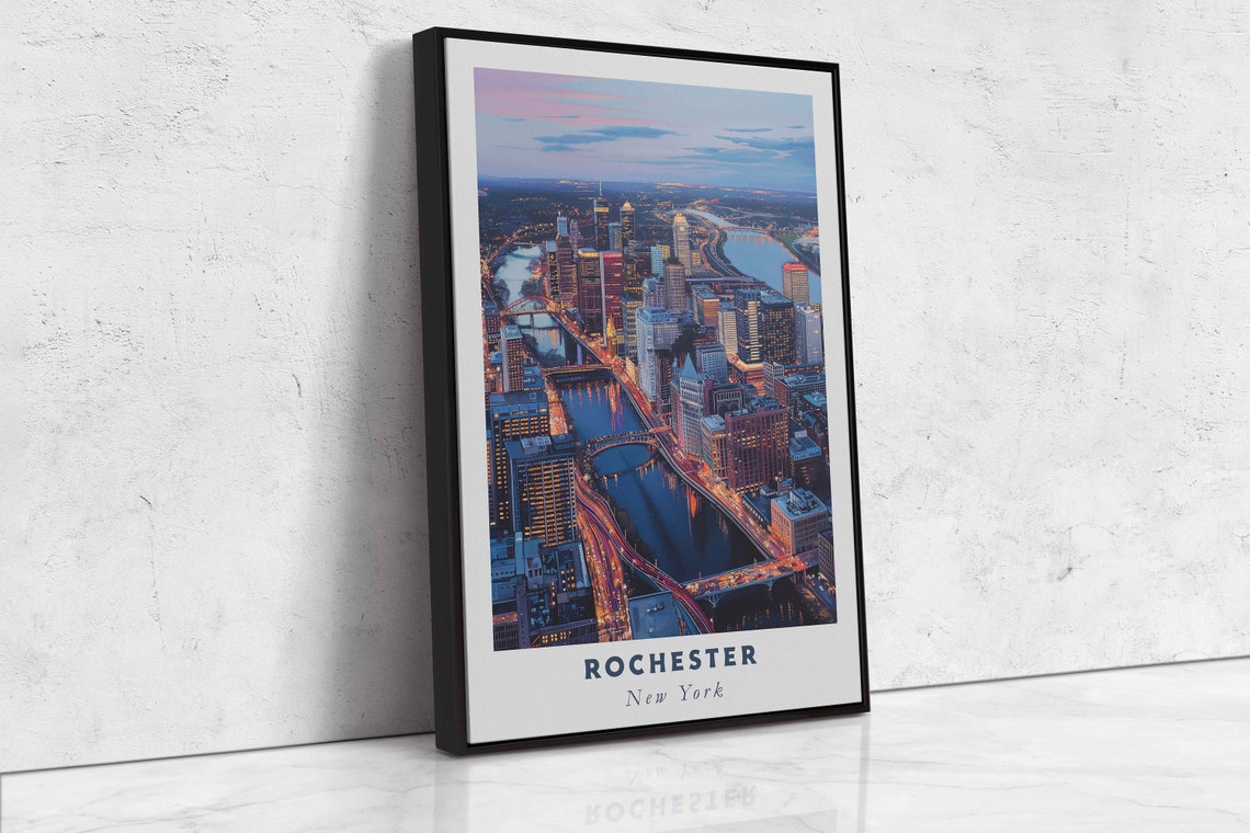 Rochester New York Twilight Downtown River Bridges City Lights Poster - Image 2