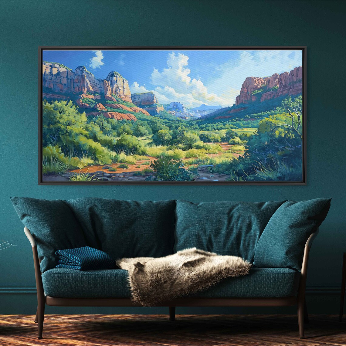 Sedona Red Rock Canyon With Lush Green Valley And Stream Poster - Image 2