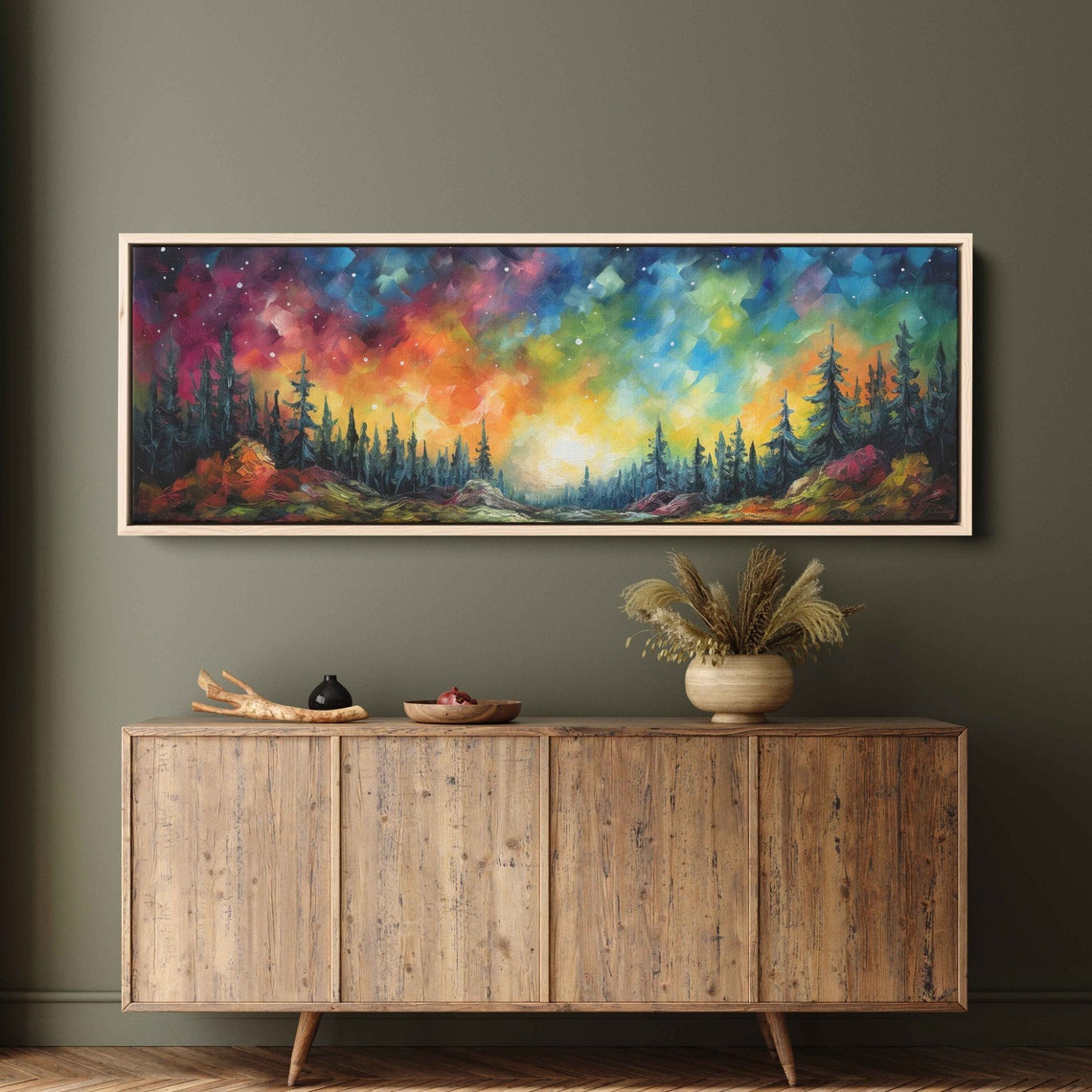 Colorful Rainbow Sky Pine Forest Sunset Palette Knife Art Poster - Image 3