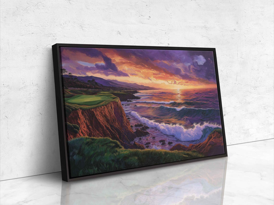 Pebble Beach Golf Course Cliffs Sunset Ocean Waves Vibrant Poster - Image 4