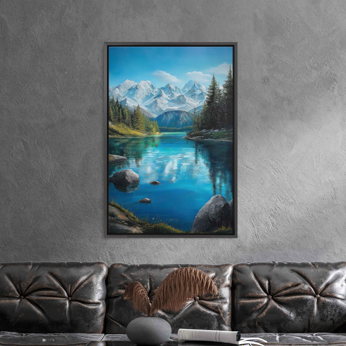 Serene Swiss Alps Reflections Wall Art Print Pristine Lake Vibrant Blue Waters