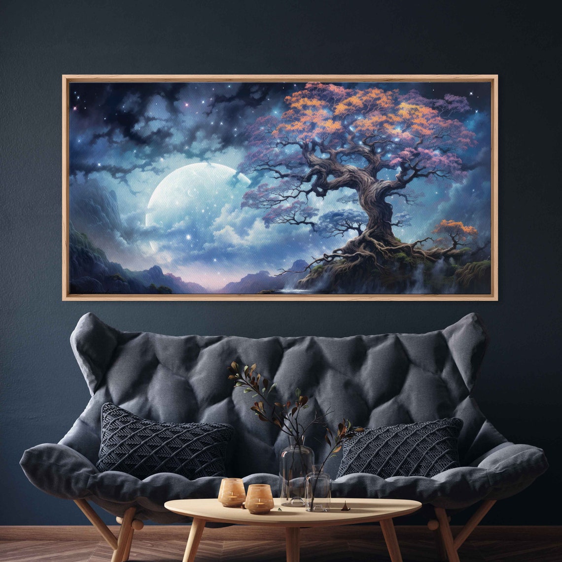 Moonlit Enchanted Tree Wall Art Print Starry Night Sky Magical Nature Ready To Hang - Image 2