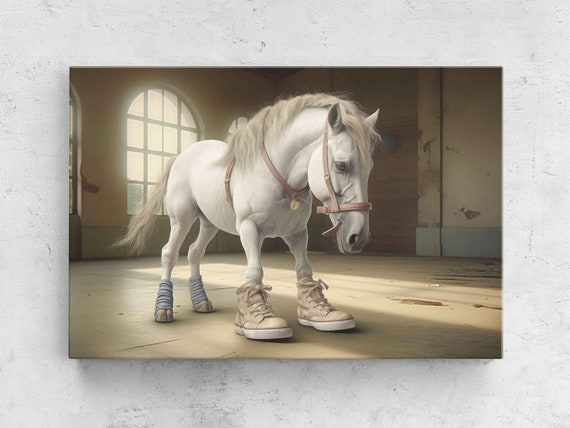 Cute Pony Wearing Sneakers Comical Wall Art Framed Print Ready To Hang