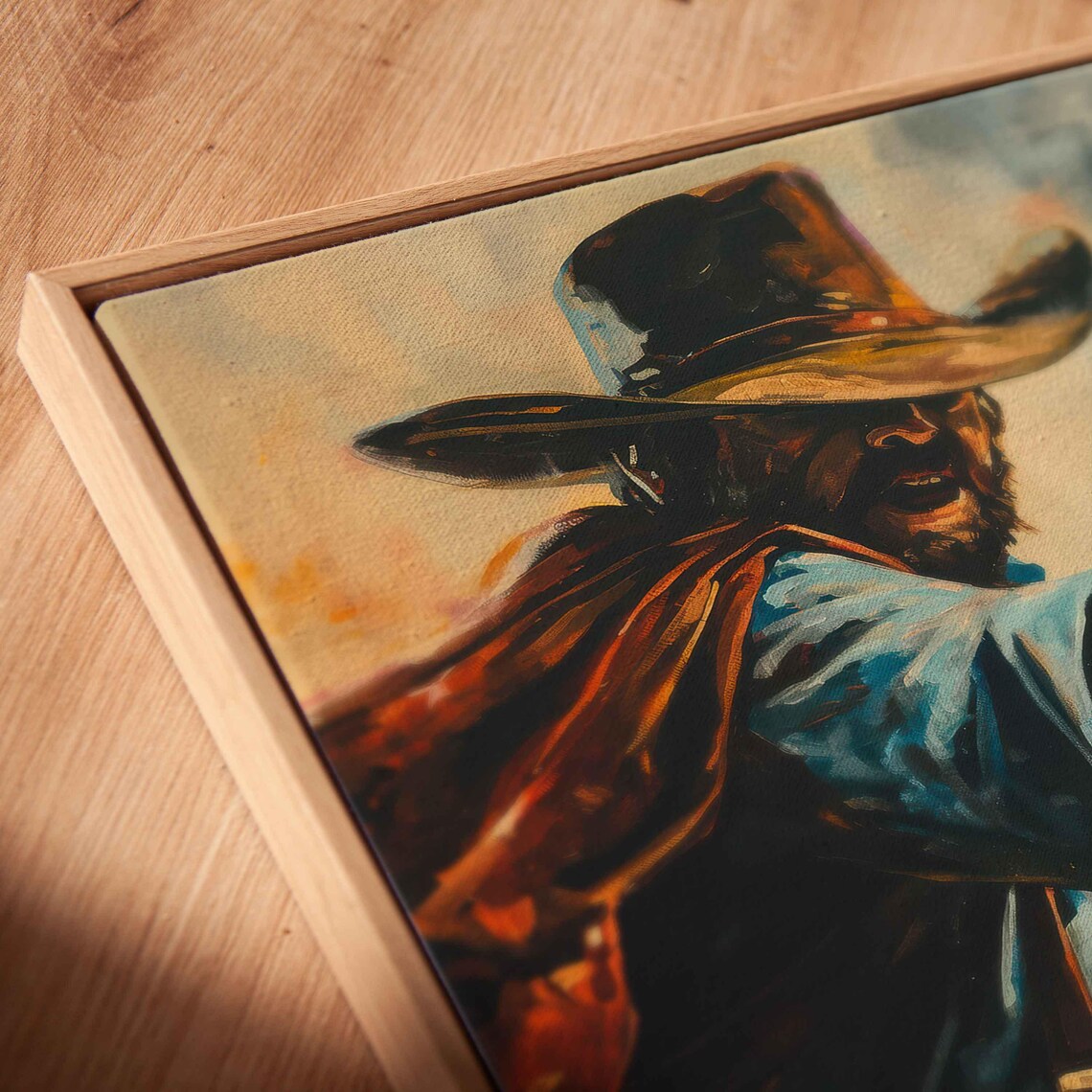 Vintage Cowboy Firing Revolver In Western Showdown Oil Painting Poster - Image 2