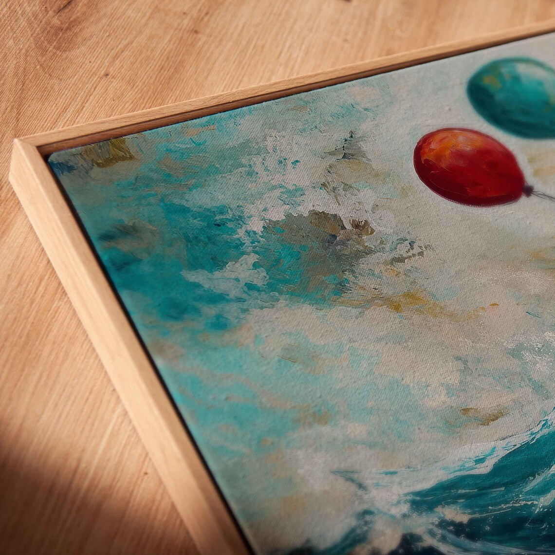 Surreal Octopus With Balloons Wall Art Print Colorful Playful Stormy Sea - Image 2