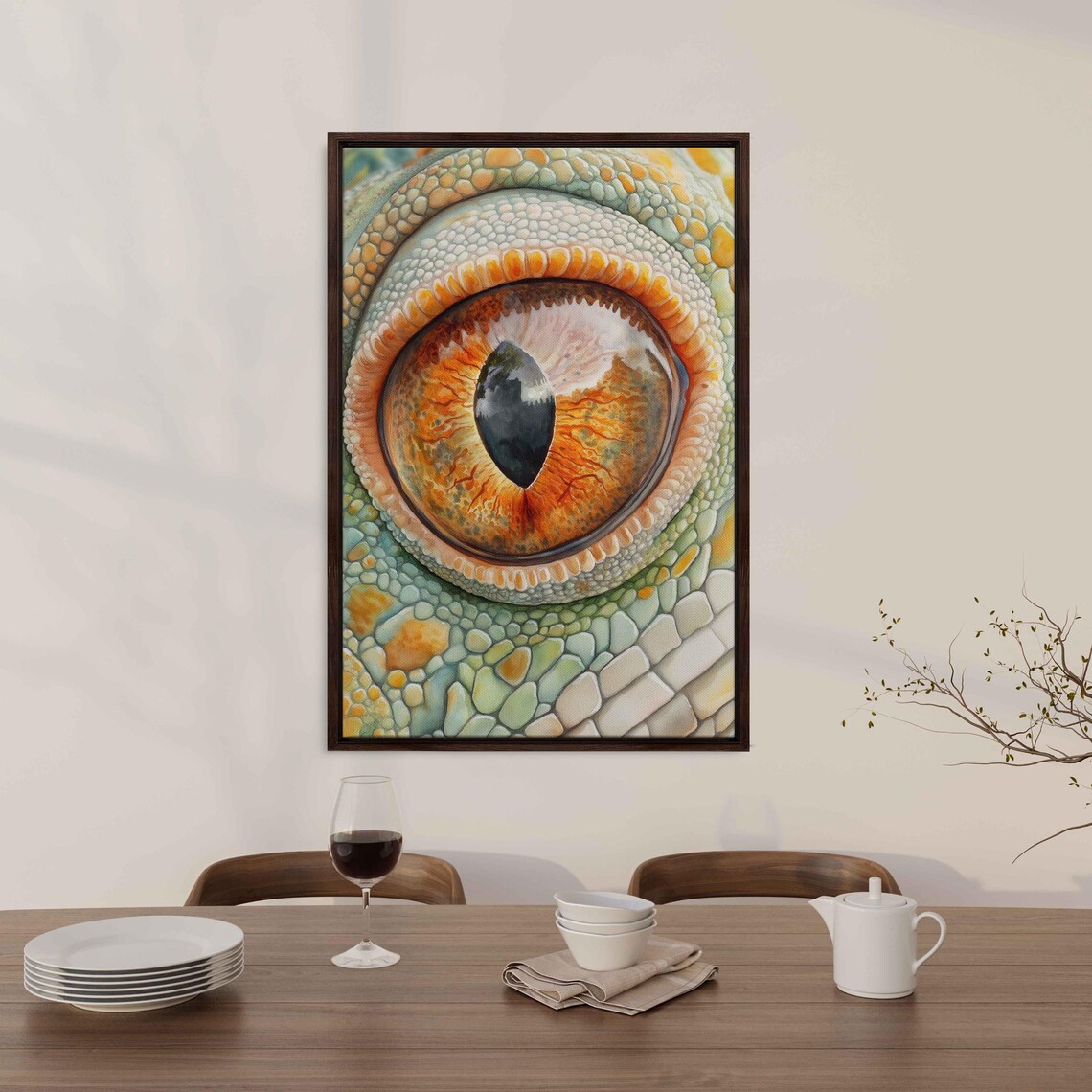 Gecko Eye Extreme Close Up Amber Iris Realistic Watercolor Art Poster