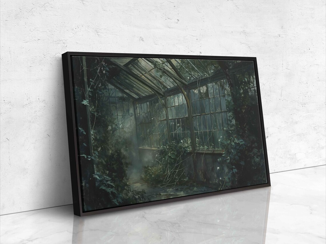 Eerie Weed-Covered Greenhouse, Foggy Night Poster - Image 4