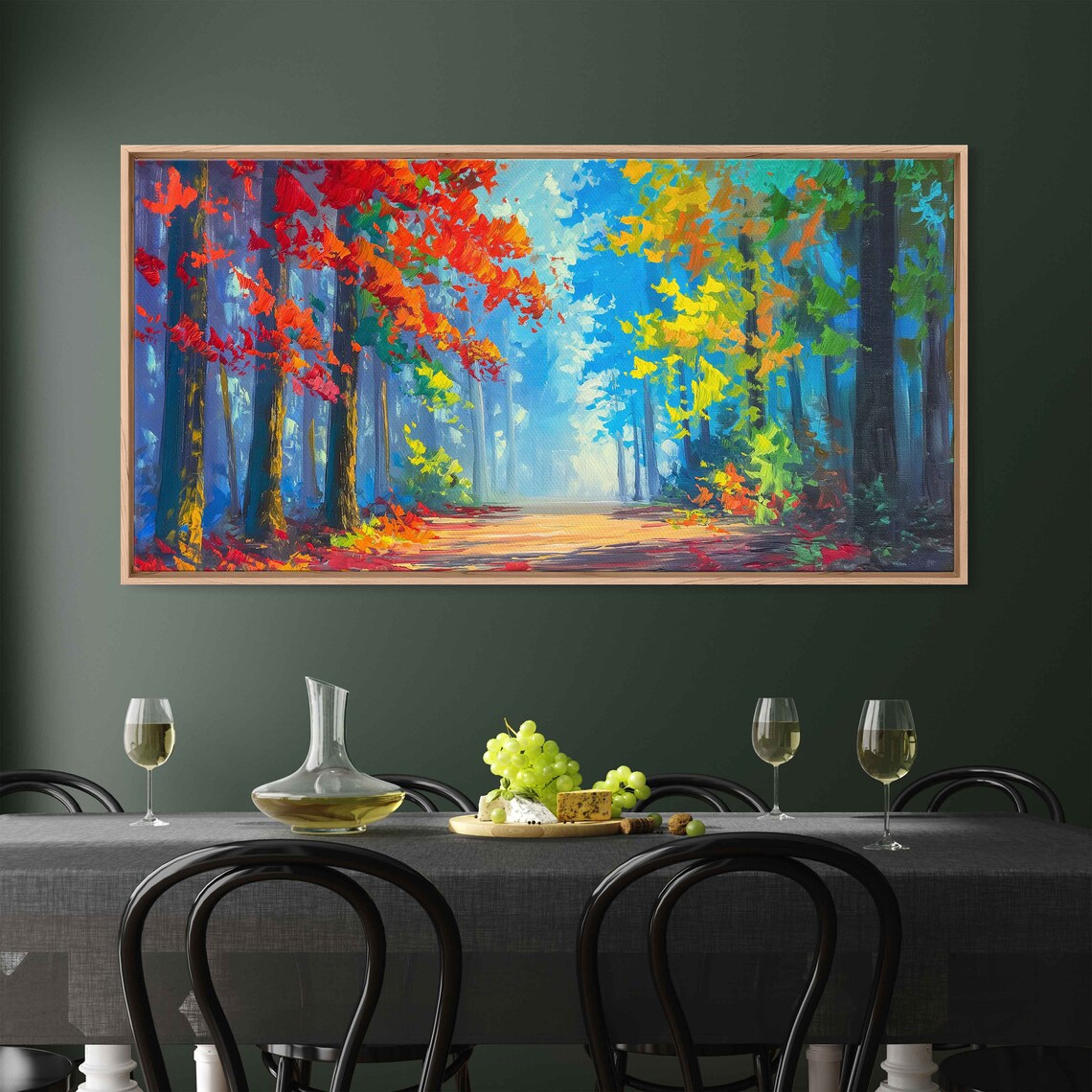 Colorful Autumn Forest Oil Painting Red Orange Foliage Path Poster - Image 3