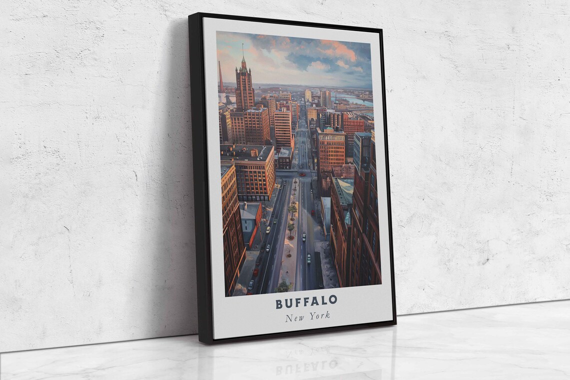 Buffalo New York Downtown Street Historic Towers Sunset View Travel Poster - Image 2