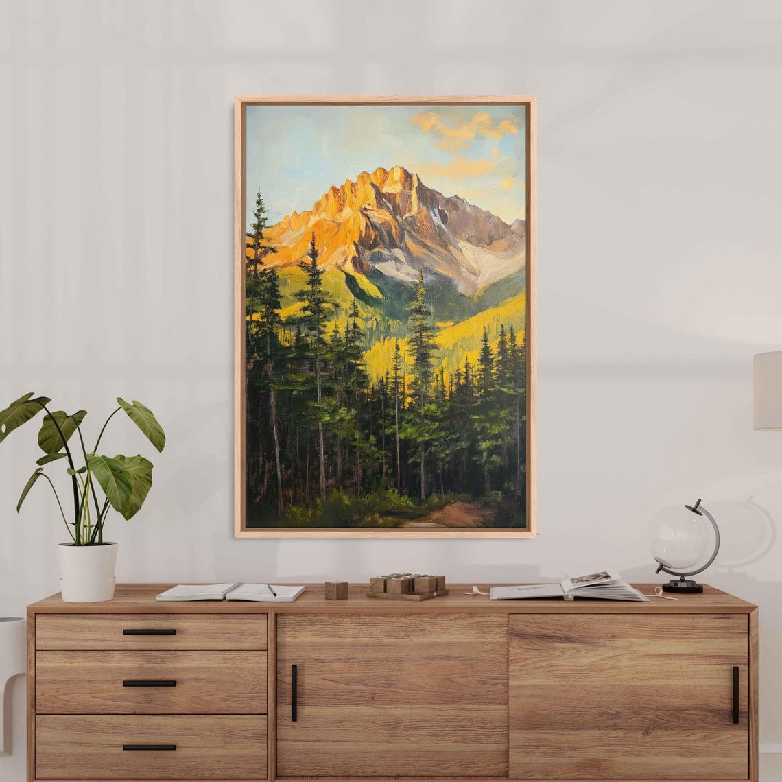 Golden Hour Mountain Peak Glow Pine Forest Landscape Wall Poster - Image 3