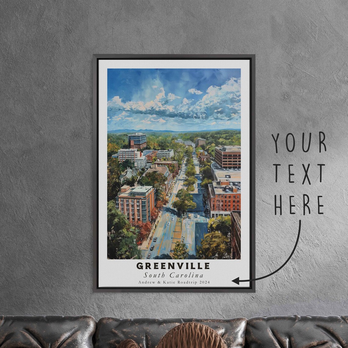 Greenville South Carolina Aerial Downtown Watercolor Main Street Print - Image 3