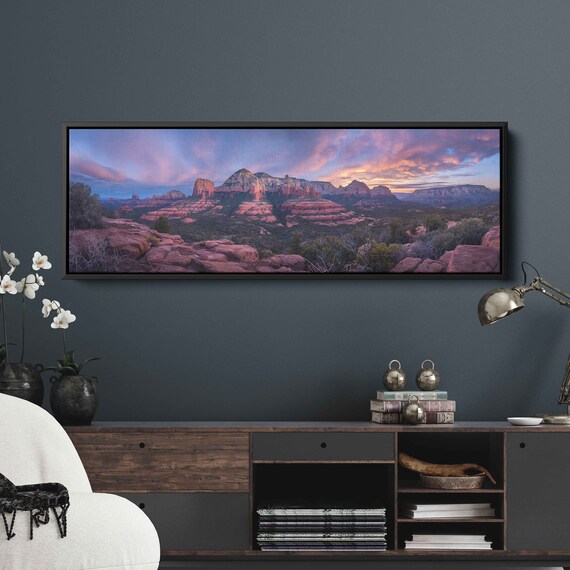 Wide Angle Sedona Arizona Red Rock Broad Panoramic Landscape Wall Art Print Western Painting Canyon Gorge Ready To Hang