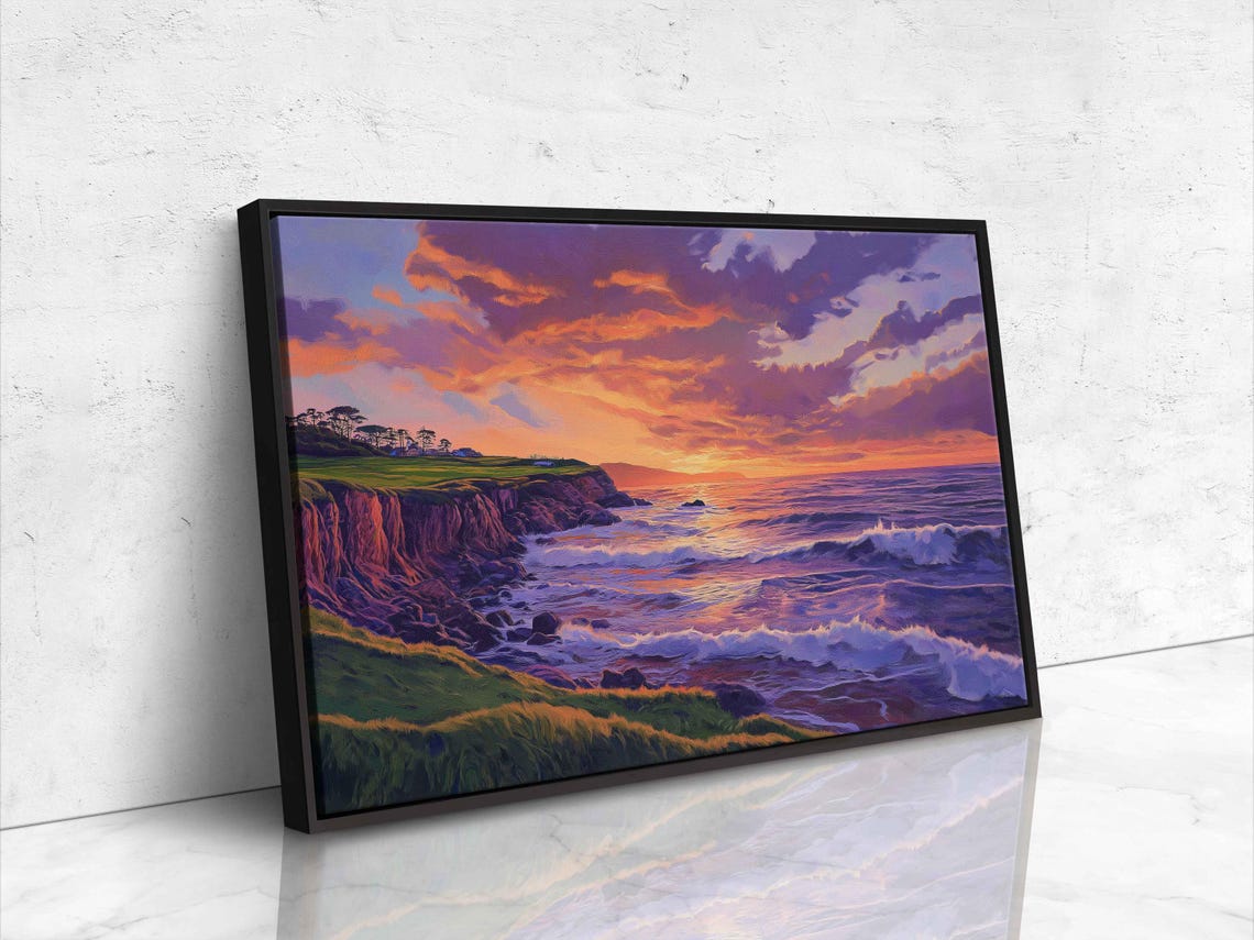 Pebble Beach Golf Links Sunset Over Ocean Purple Sky Travel Poster - Image 4