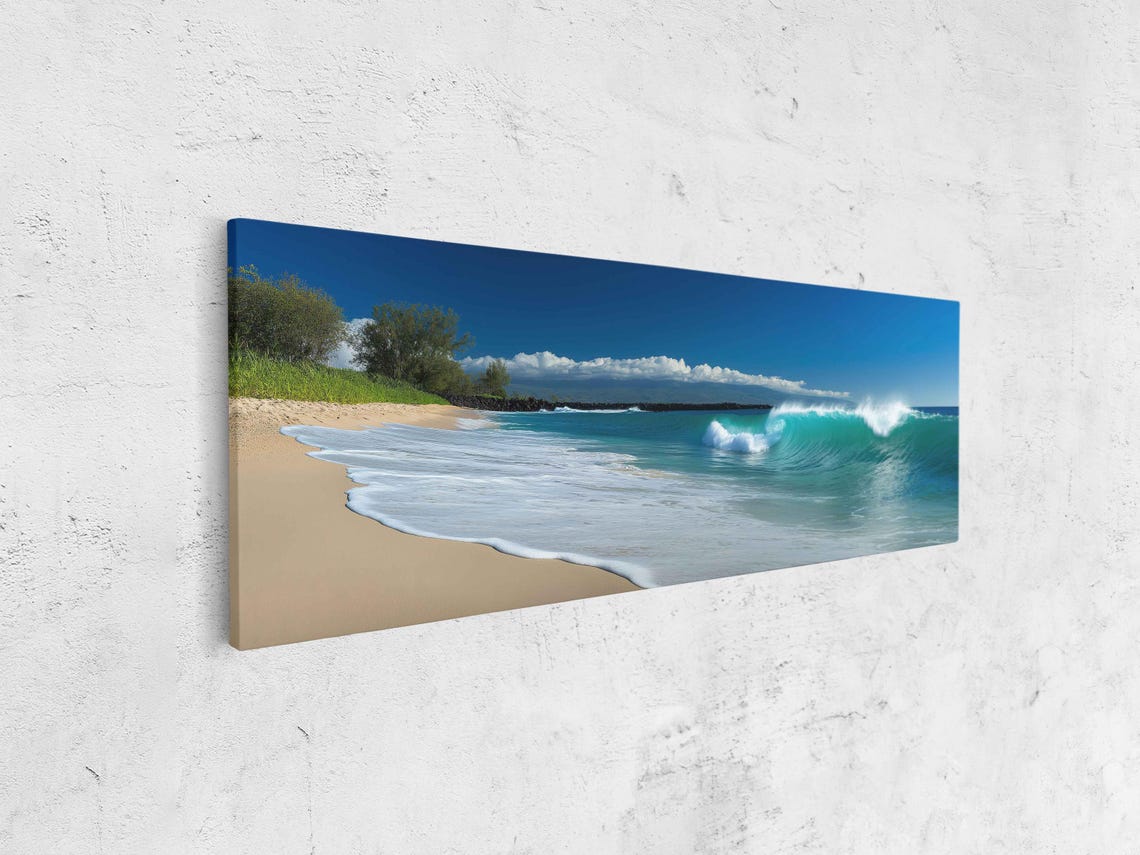 Ocean Surf Waves Crashing Onto Sandy Beach Wall Art Print Tropical Island Gift For Surfer Blue Water Ready To Hang - Image 4