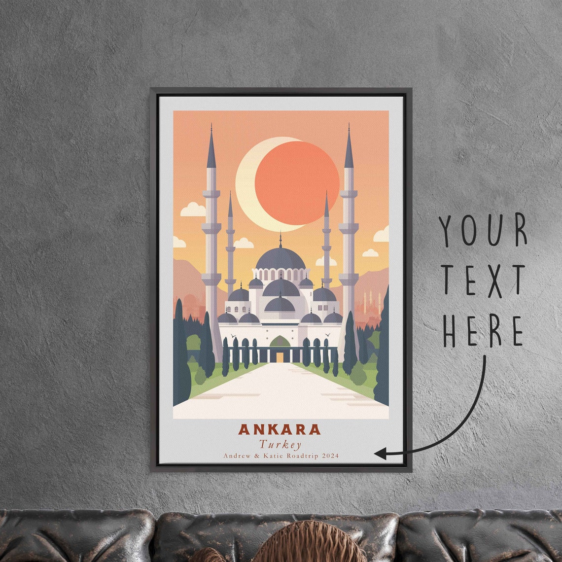 Ankara Turkey Grand Mosque Four Minarets Sunset Travel Poster - Image 3